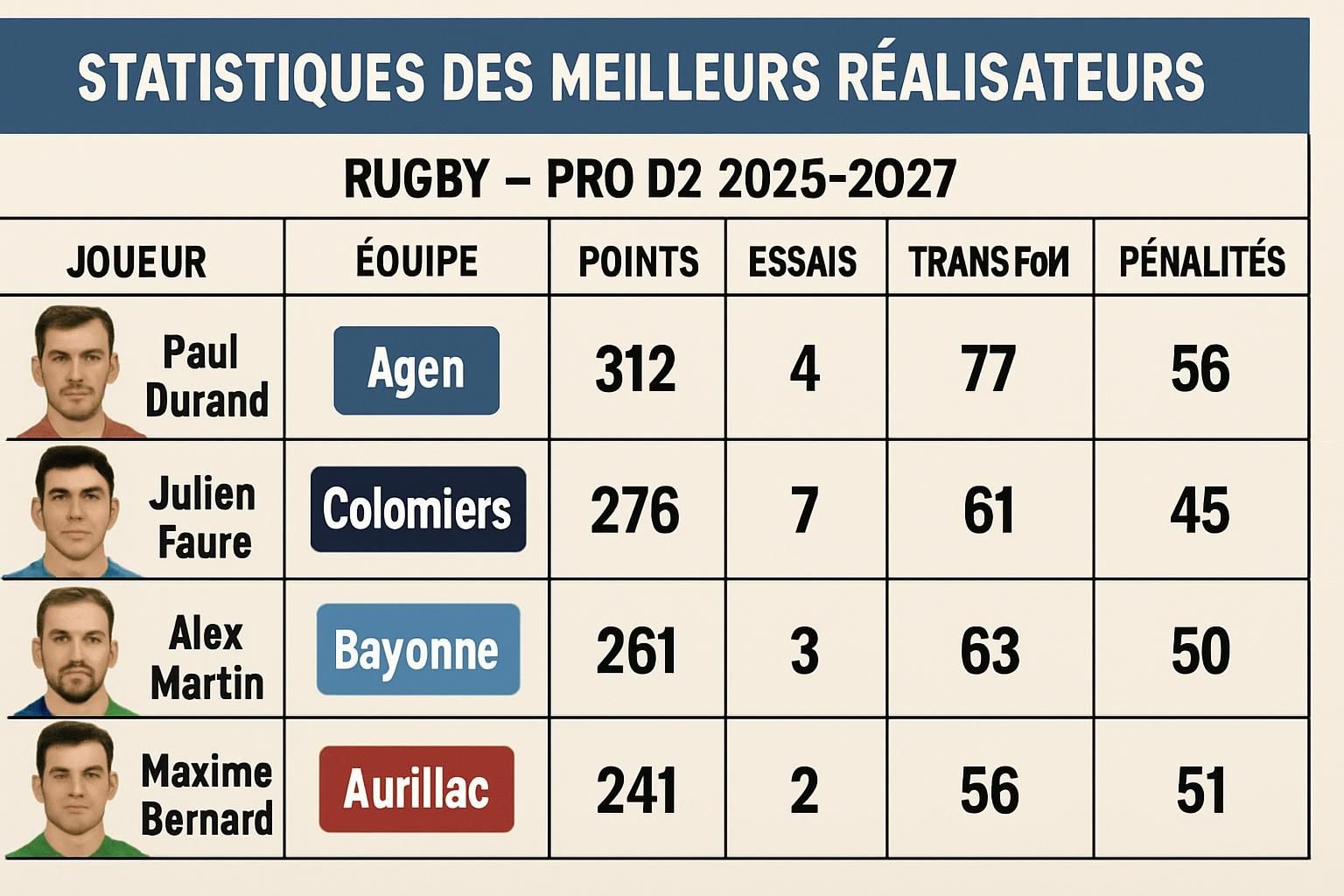 découvrez le classement des meilleurs réalisateurs de la saison pro d2 2026-2027 après la journée 2. suivez les performances et les stats clés sur sports infos.